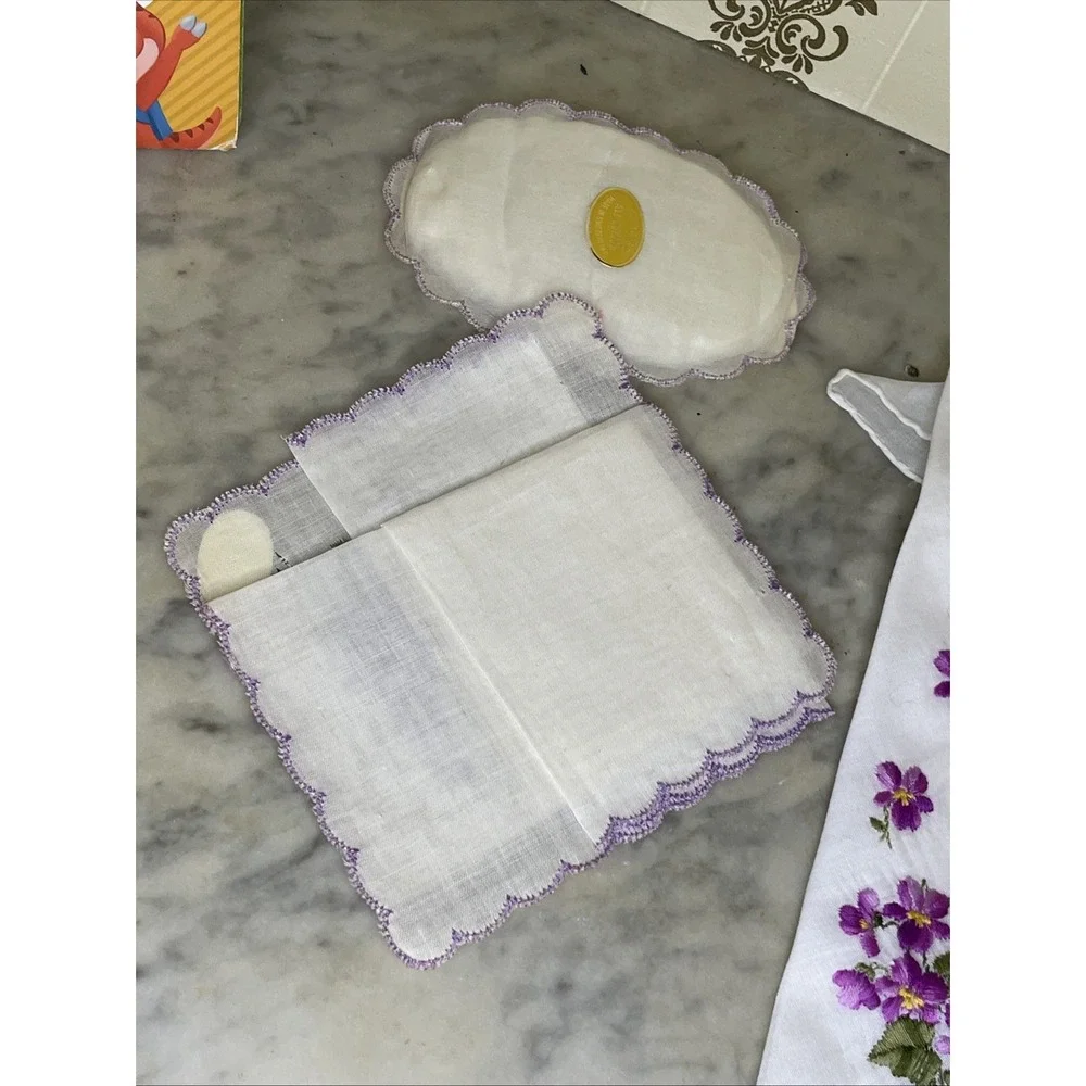 Two Sets European WWII Era Sweetheart Napkins | Embroidered Flowers Floral Linen